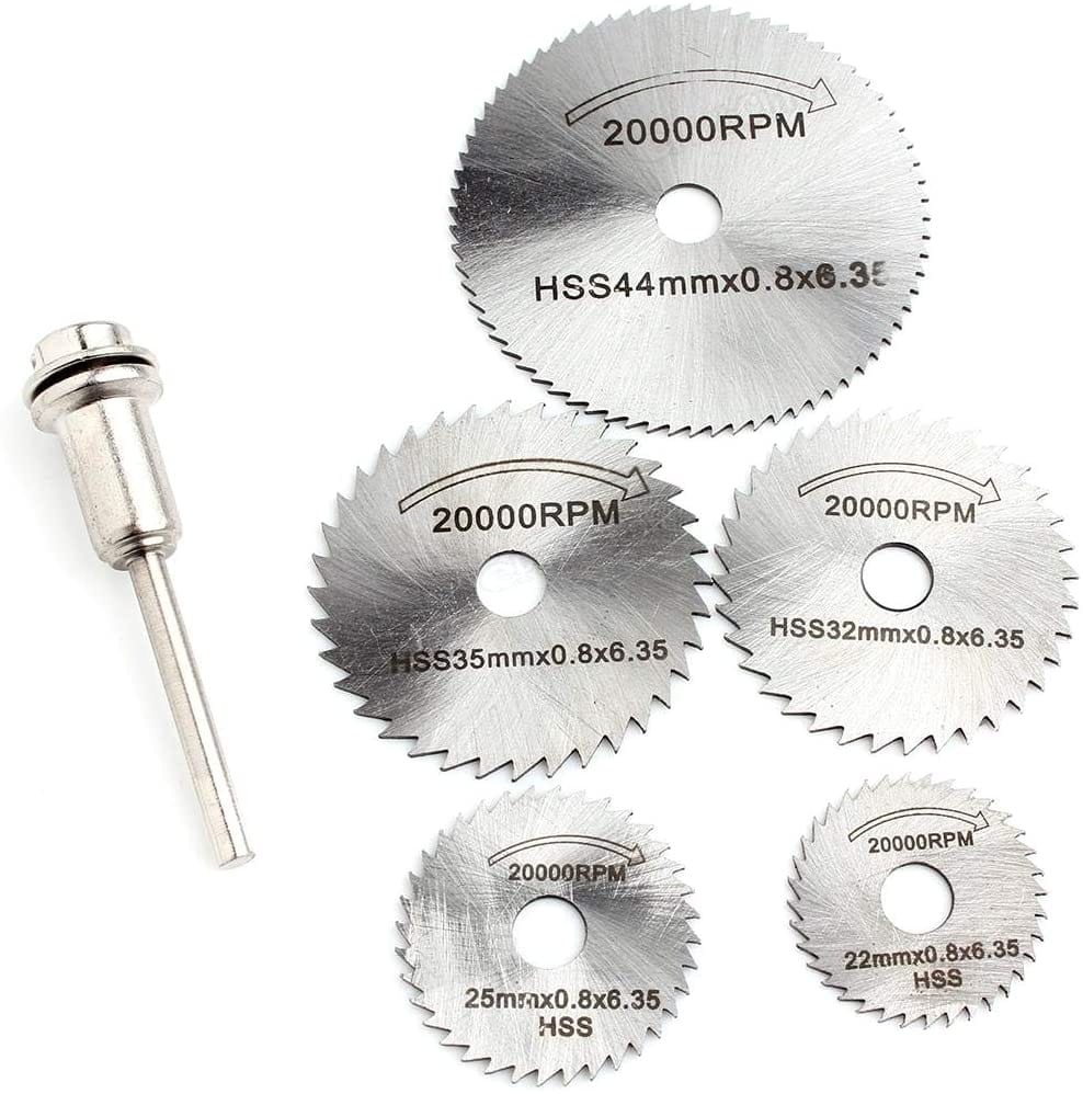 5pcs HSS Saw Blades + 1pc Extension Rod, Rotary Tool Set Circular Wood Cutting Saw Blade Discs
