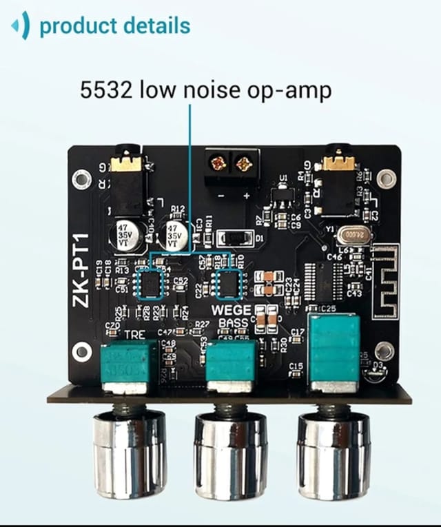 ZK-PT1 Bluetooth 5.0 Decoder Board Dual Channel Stereo Low Noise High and Low Tone Pre Amplifier Board_img_6