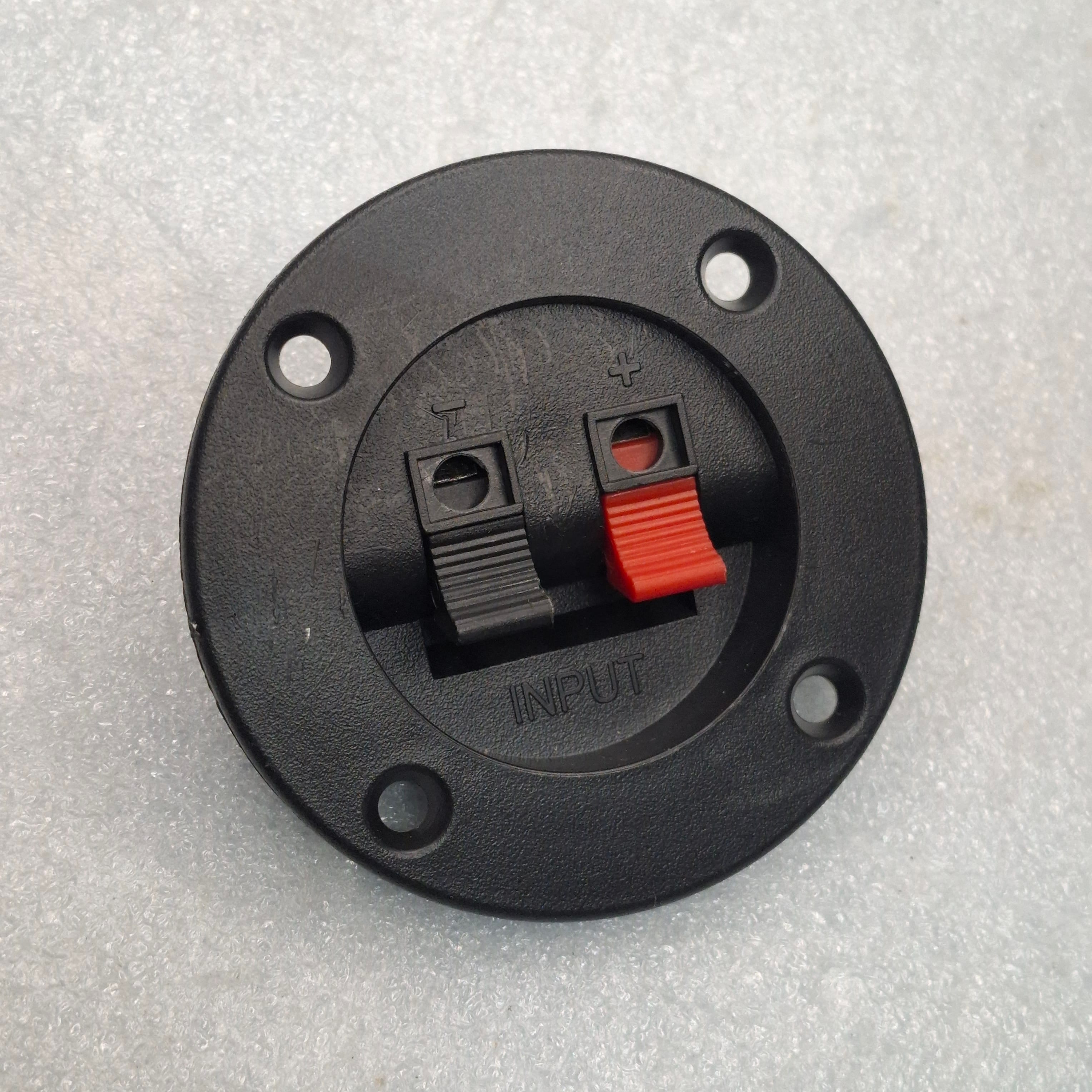 2-pole round speaker terminal cup, used for connecting speaker wires to a speaker box or enclosure