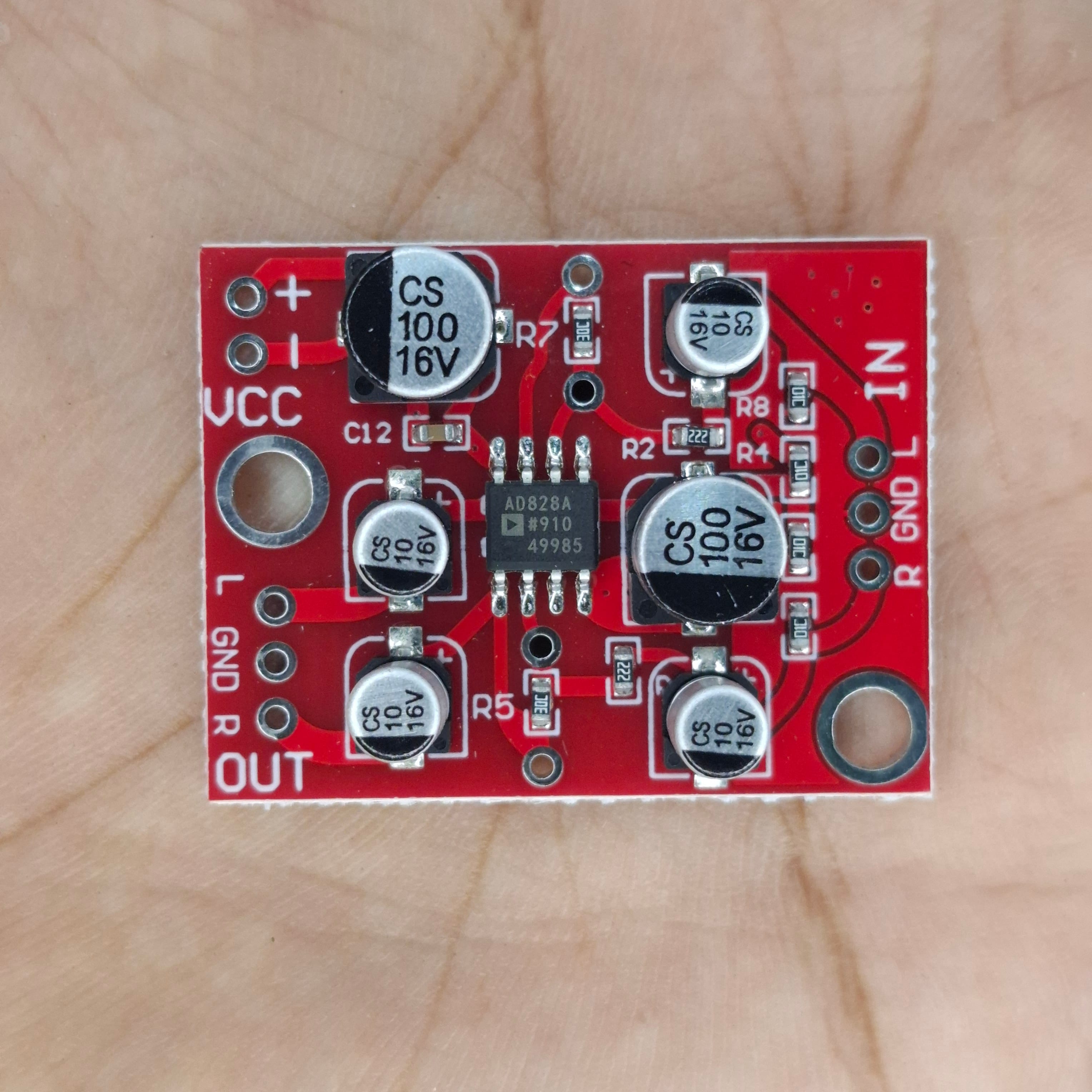 AD828 stereo preamplifier board 5V - 15V DC