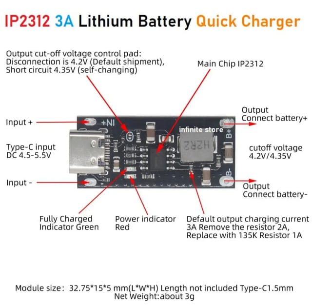 IP2312 3A Type C Charging circuit, For 3.7V battery_img_3